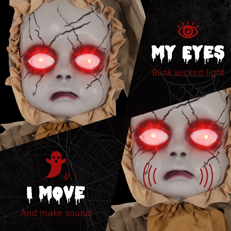 HOMCOM 5.2' Life Size Doll with Simulated Wound Cracks, Outdoor Halloween Decoration Animatronic, Sound & Motion Activated