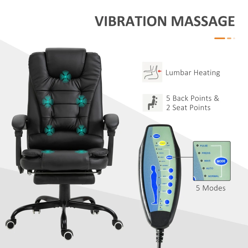 Vinsetto 7-Point Vibrating Massage Office Chair High Back Massaging Office Desk Chair with Lumbar Support, Footrest, Black