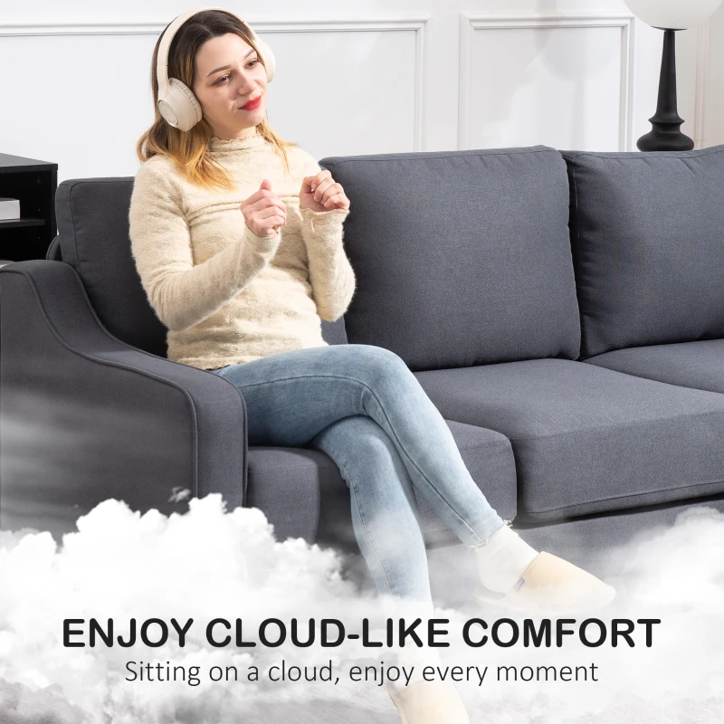 HOMCOM 3 Seater Sofa, Modern Couch with Pocket Spring, Linen Upholstered, Thick Padded, Charcoal Grey