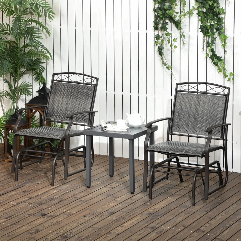 Outsunny Set of 2 Outdoor Glider Chairs, Porch & Patio Rockers for Deck with PE Rattan Seats, Steel Frames for Garden, Backyard, Poolside, Gray