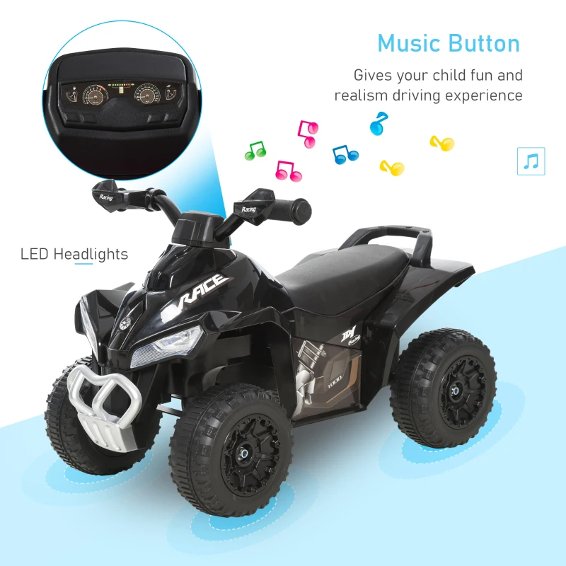 Aosom NO Power Kids Ride On Push Car, Ride Racer, Foot-to-floor Sliding Car, Walking ATV Toy with Music, Lights, for 1.5-3 Years Old, Black