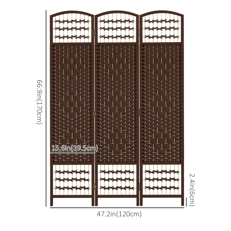 HOMCOM 3 Panel Folding Room Divider, Portable Privacy Screen, Wave Fiber Room Partition for Home Office, Brown