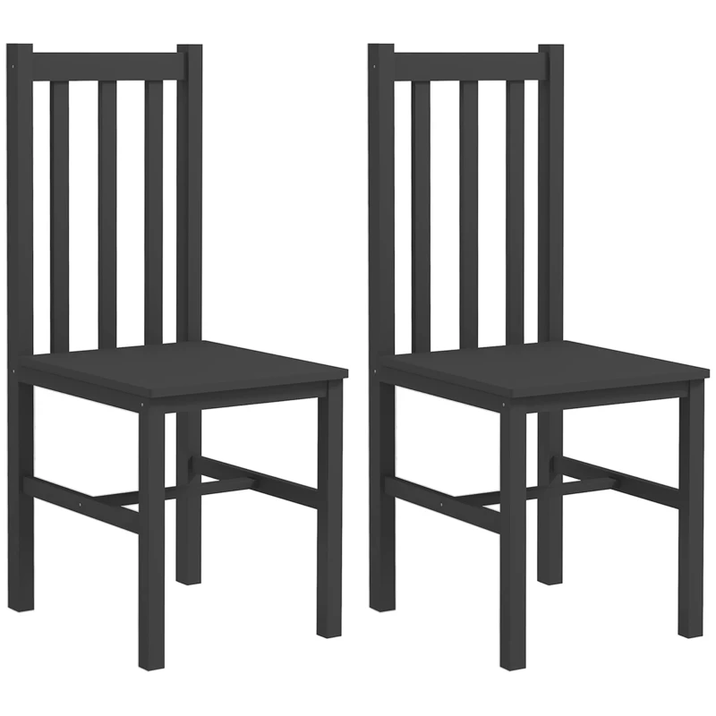 HOMCOM Farmhouse Dining Table Chairs, Set of 2 Pine Wood Kitchen Table Chairs with Slat Back for Living Room, Bedroom, Black