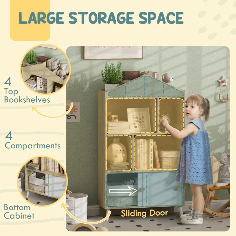 Qaba 4-Cubby Children's Toy Shelf, Kids Bookshelf and Toy Storage for Playroom, Children's Room, Living Room,