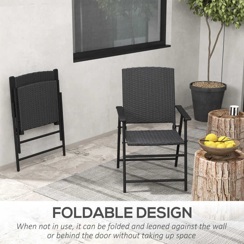 Outsunny Outdoor Wicker Dining Chair Set of 2 with Steel Frame Black
