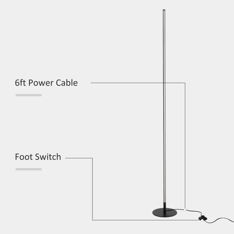 HOMCOM Modern LED Floor Lamp, Tall Corner Light with Metal Base for Office, Bedroom, Living Room, Black