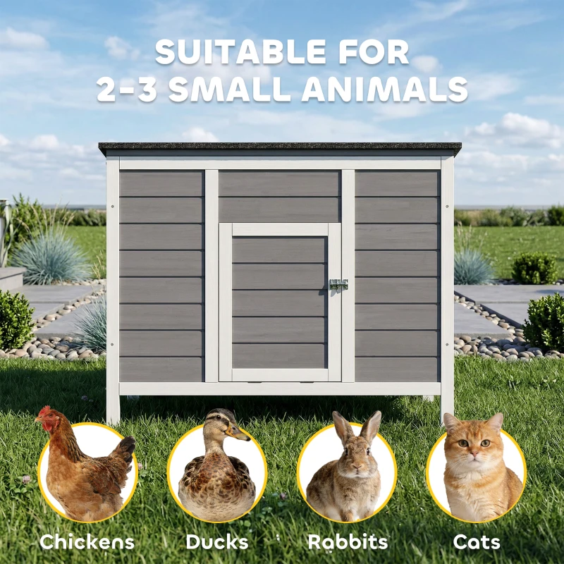 PawHut Duck Coop, Wooden Duck House Rabbit Hutch with Openable Roof, Removable Base, Elevated Legs, Ramp, Ventilated Windows