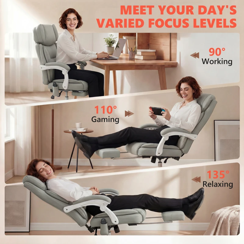 HOMCOM High Back Vibration Massage Office Chair Heated Reclining Computer Chair w/ Footrest, Swivel Wheels, Remote, Light Gray
