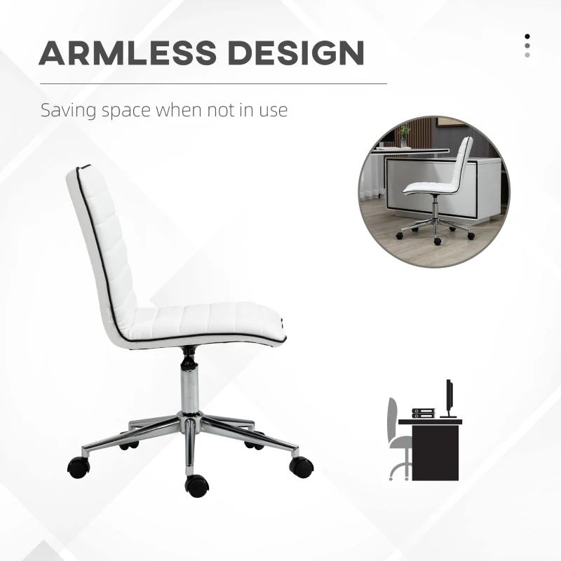 Vinsetto Mid-Back Armless Office Chair Task Chair with PU Leather, Adjustable Height and Swivel Seat Ribbed, White