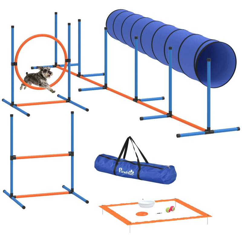 PawHut Dog Agility Training Equipment, 8PCS Dog Obstacle Course Starter Kit with Carrying Bag