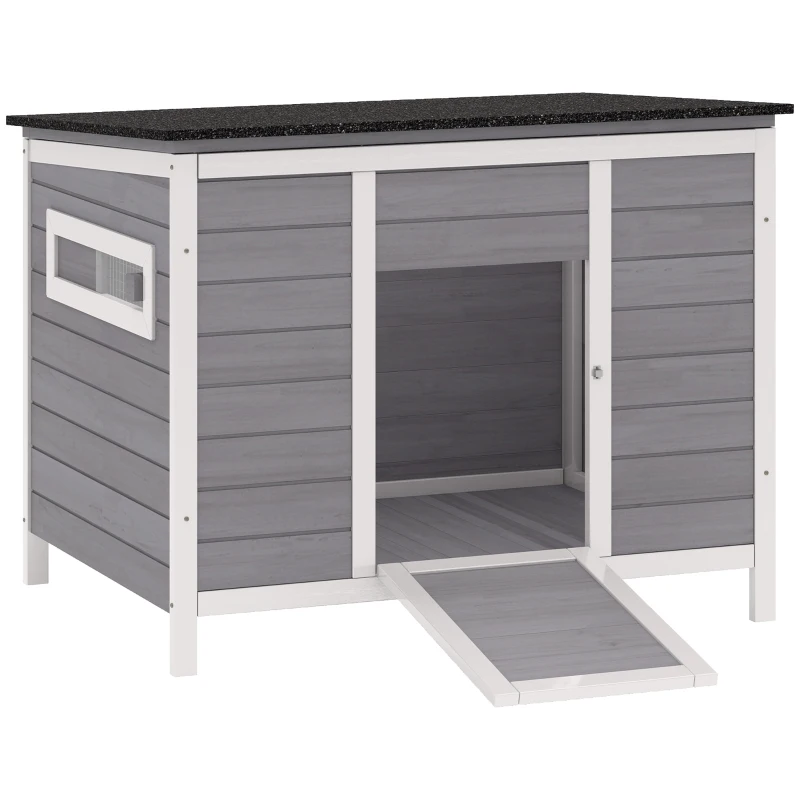 PawHut Duck Coop, Wooden Duck House Rabbit Hutch with Openable Roof, Removable Base, Elevated Legs, Ramp, Ventilated Windows