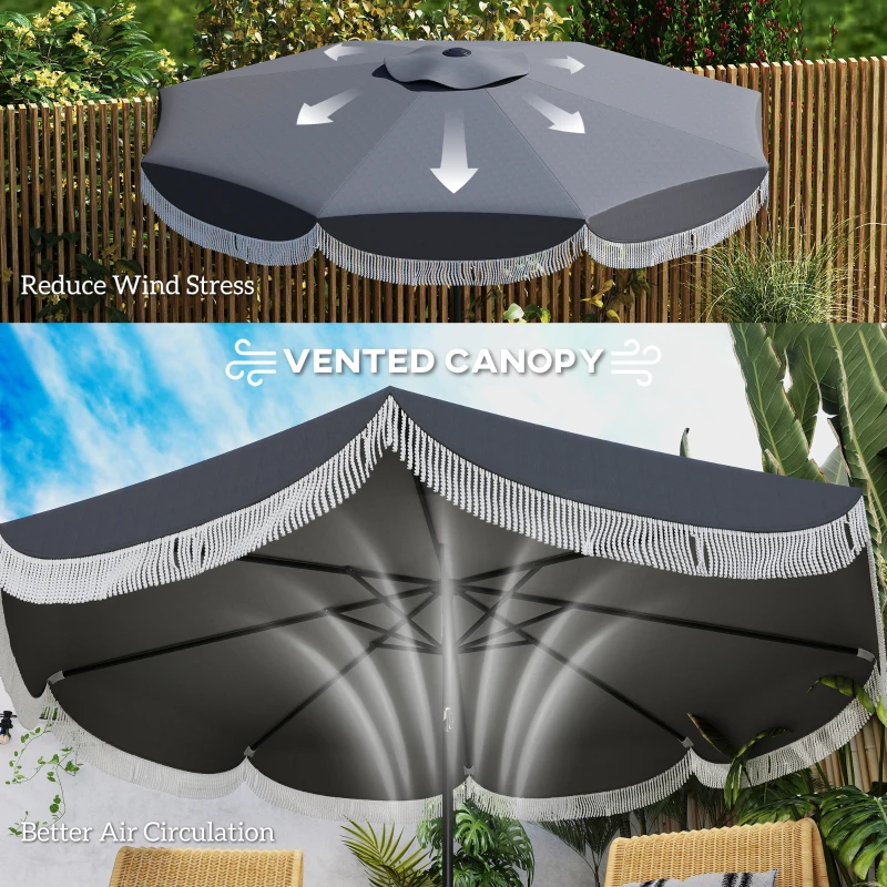 Outsunny 9FT Patio Umbrella, UPF 30+ Outdoor Market Umbrella with Crank, 8 Ribs, Push Button Tilt, Vented for Patio Deck Backyard Lawn, Charcoal Gray