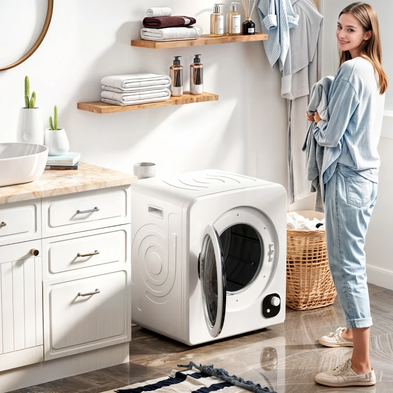 HOMCOM 120V Portable Clothes Dryer, 1300W Compact Laundry Tumble Dryer Machine 3.3  Cu. Ft. with Stainless Steel Tub, White