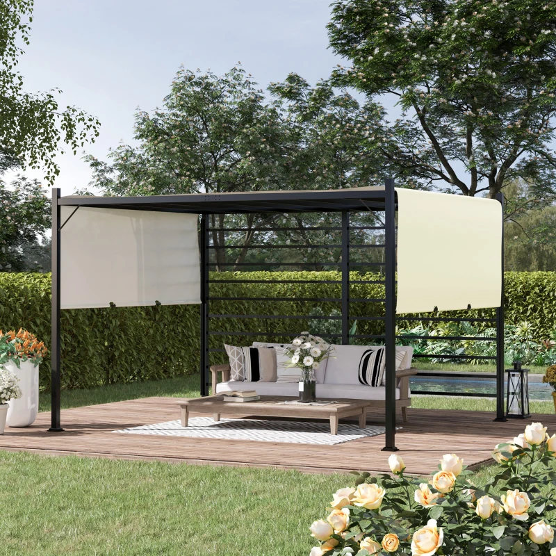 Outsunny 10' x 12' Outdoor Retractable Pergola, Patio Gazebo Canopy Adjustable Sun Shade Shelter for Backyard, Garden Activities, Beige