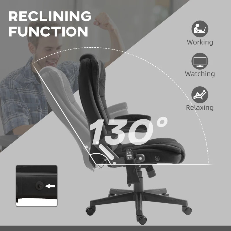 HOMCOM 6 Point Executive Office Chair with Heat, Velvet High Back Vibrating Massage Office Chair, Black