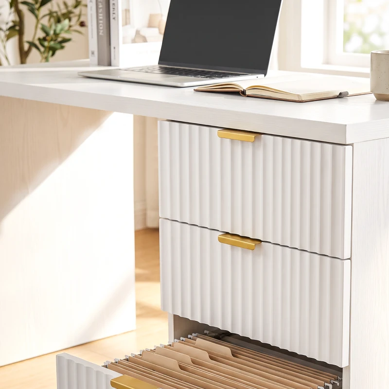 HOMCOM Computer Desk with Drawers Office Desk with Reversible File Drawers Study Table Bedroom Study 47" White