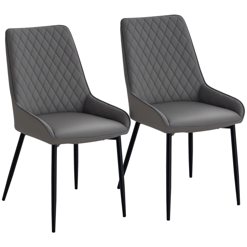 HOMCOM Upholstered Kitchen Chairs, Modern Dining Chairs Set of 2 with Diamond Tufting and Steel Legs for Dining Room, Grey