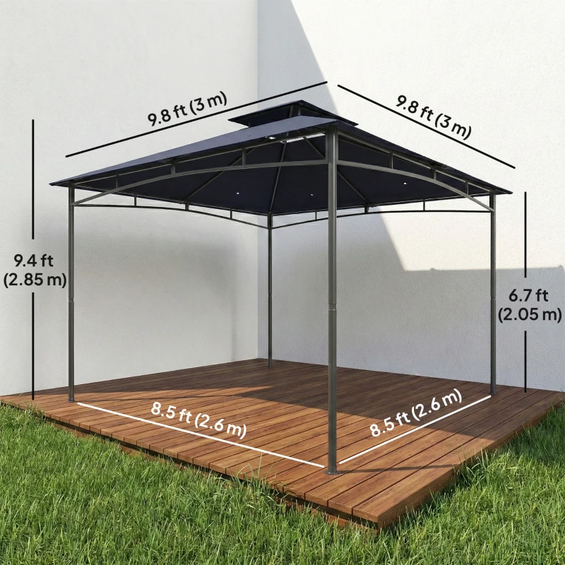 Outsunny 10' x 10' Gazebo, Soft Top Outdoor Gazebo with 2-Tier Roof, Metal Frame, Navy Blue