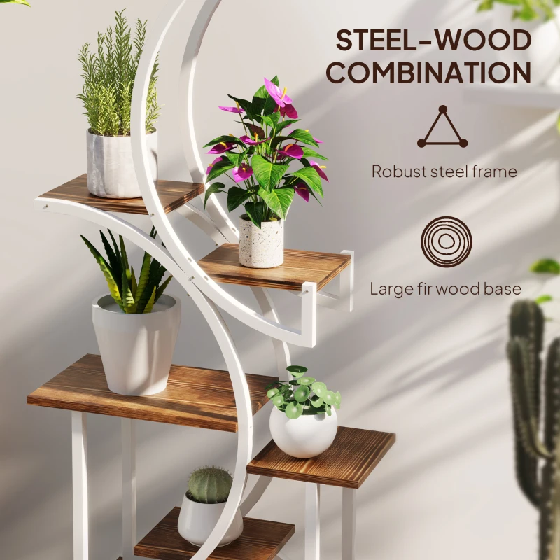 Outsunny Plant Stand Indoor, 8 Tier 62" S-Shaped Plant Shelf, Corner Plant Rack for Multiple Plants, Carbonised Finish