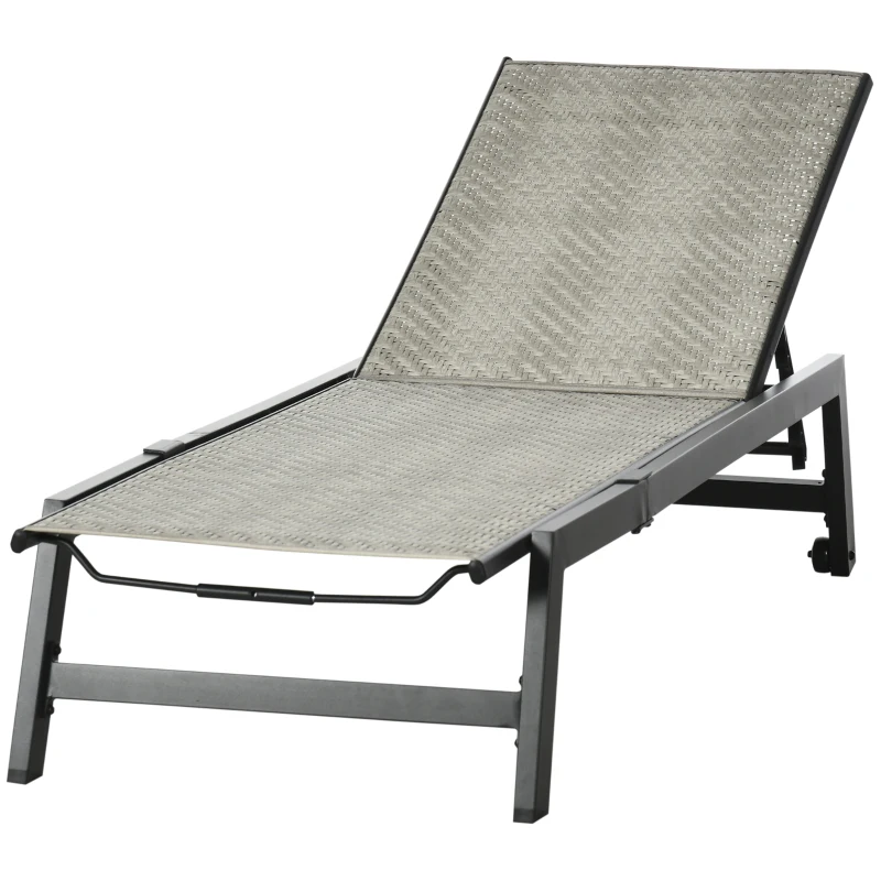 Outsunny Outdoor Chaise Lounge Chair, Waterproof Rattan Wicker Pool Furniture with 5-Position Reclining Adjustable Backrest & Wheels for Beach, Tanning, Poolside, Patio, Mixed Gray