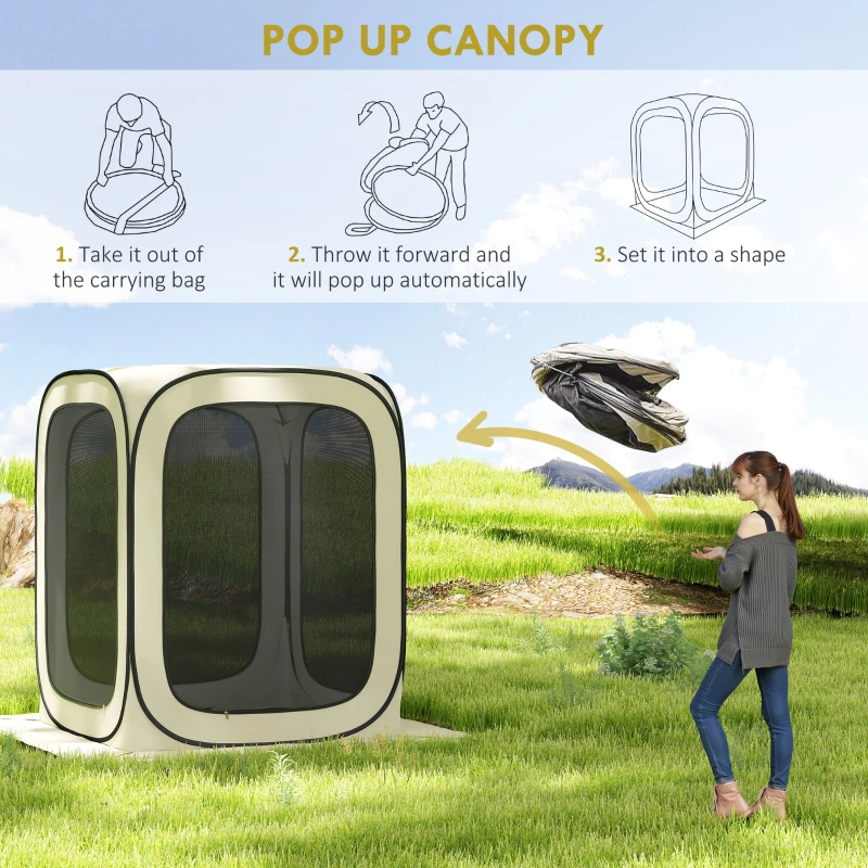 Outsunny 6 x 6ft Pop Up Screen Tent, UPF50+ Portable Camping Gazebo Screen House with Carry Bag, Beige