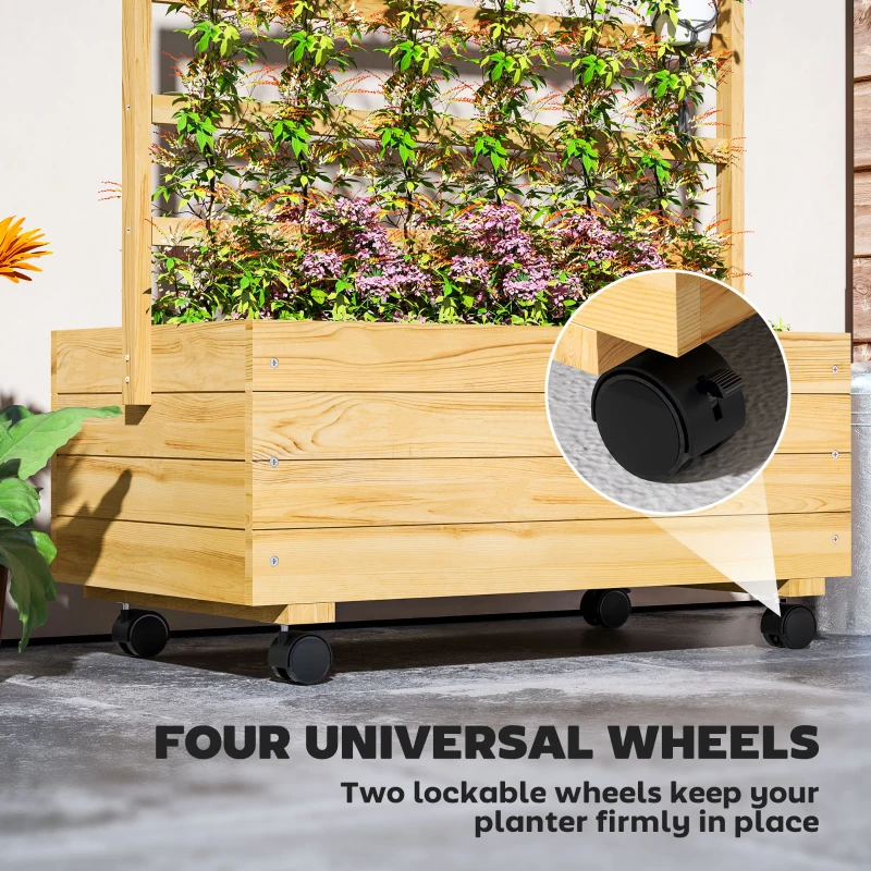 Outsunny Raised Garden Bed with Trellis and Wheels, Outdoor Planter Wooden Elevated Garden Bed for Garden, Patio, Natural