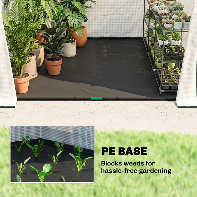 Outsunny Walk-in Greenhouse, 63" x 63" x 78.7", Roll-Up Door, 3 Mesh Windows, PE Cover, Steel Frame, White