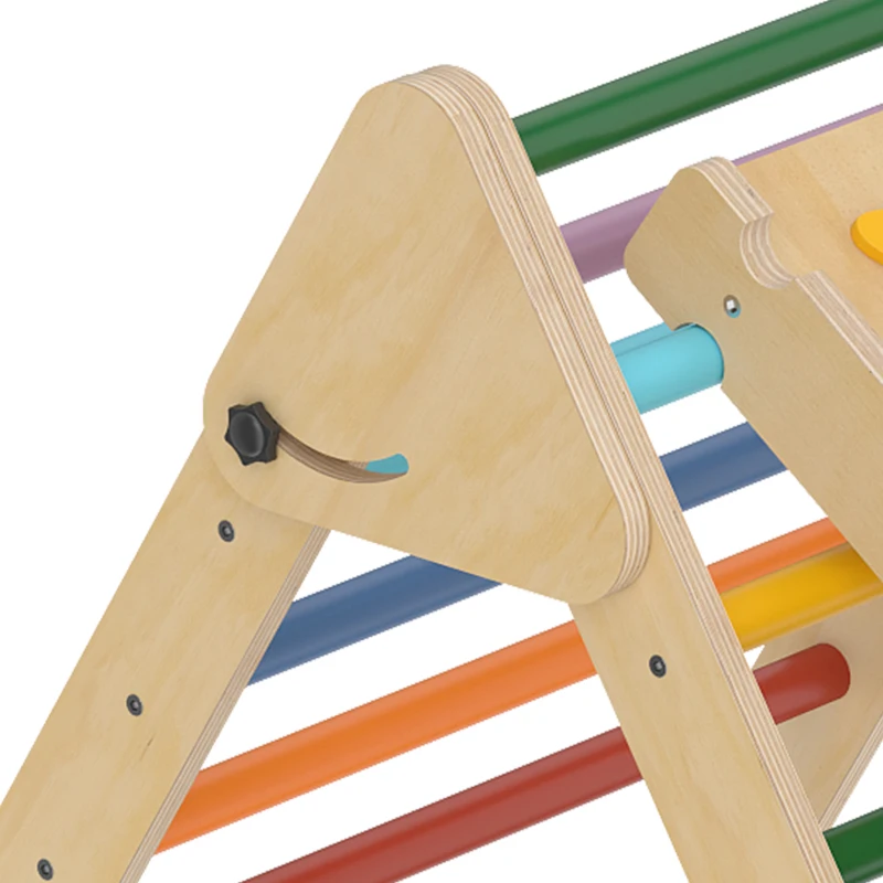 Qaba Pikler Triangle Set, 3 in 1 Climbing Toys with Ramp for Toddlers, Nature Wood