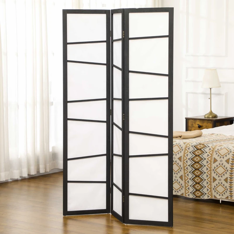 HOMCOM 5.6ft Folding Room Divider, 3 Panel Wall Partition with Wood Frame for Bedroom, Home Office, White