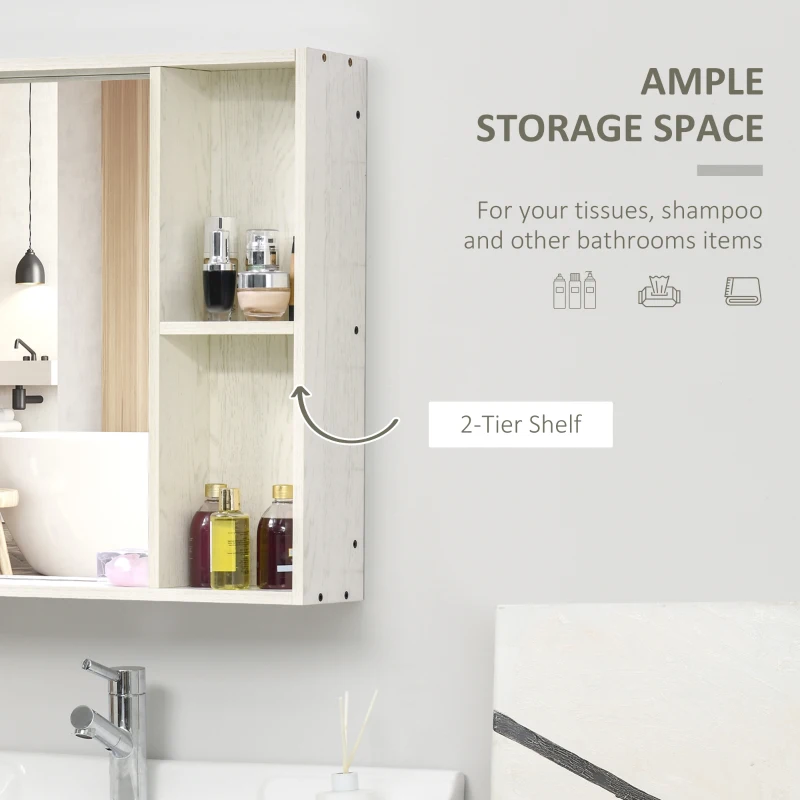 kleankin 24.75" x 25.5" Bathroom Medicine Cabinet with Mirror, Storage Shelf, Over Toilet Bathroom Cabinet Wall Mounted for Living Room and Laundry Room, White
