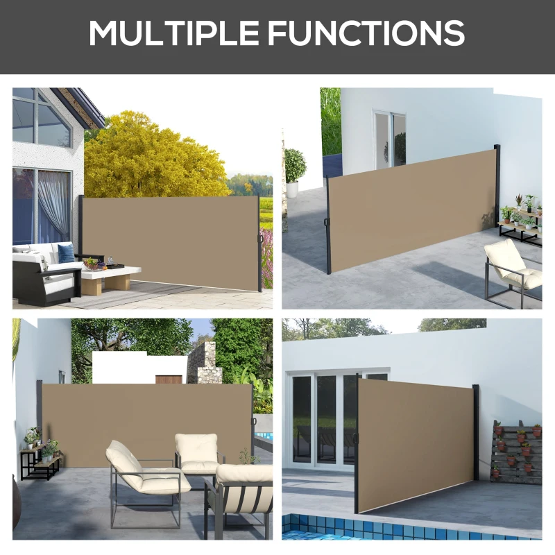 Outsunny 13' x 5' Retractable Side Awning, Outdoor Privacy Screen for Garden, Hot Tub, Balcony, Terrace, Pool, Khaki