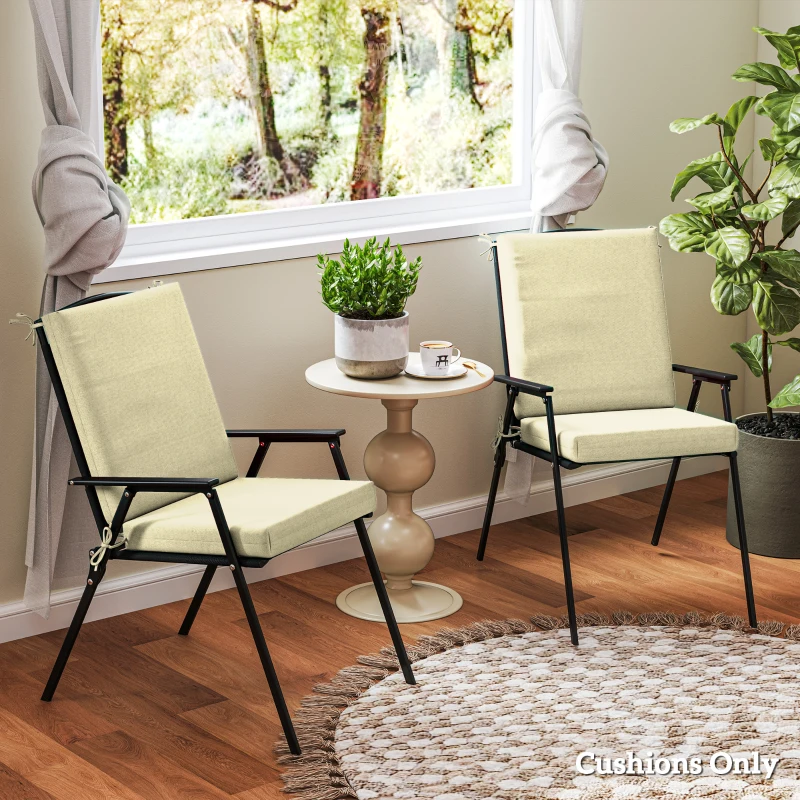 Outsunny Outdoor Cushions Set of 2 for Dining Chairs, Outdoor Seat Cushions with Back, Fade-Resistant Yarn-Dyed Polyester, Beige