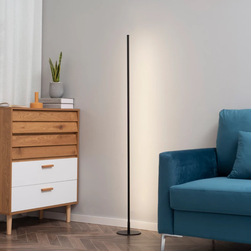 HOMCOM Modern LED Floor Lamp, Tall Corner Light with Metal Base for Office, Bedroom, Living Room, Black
