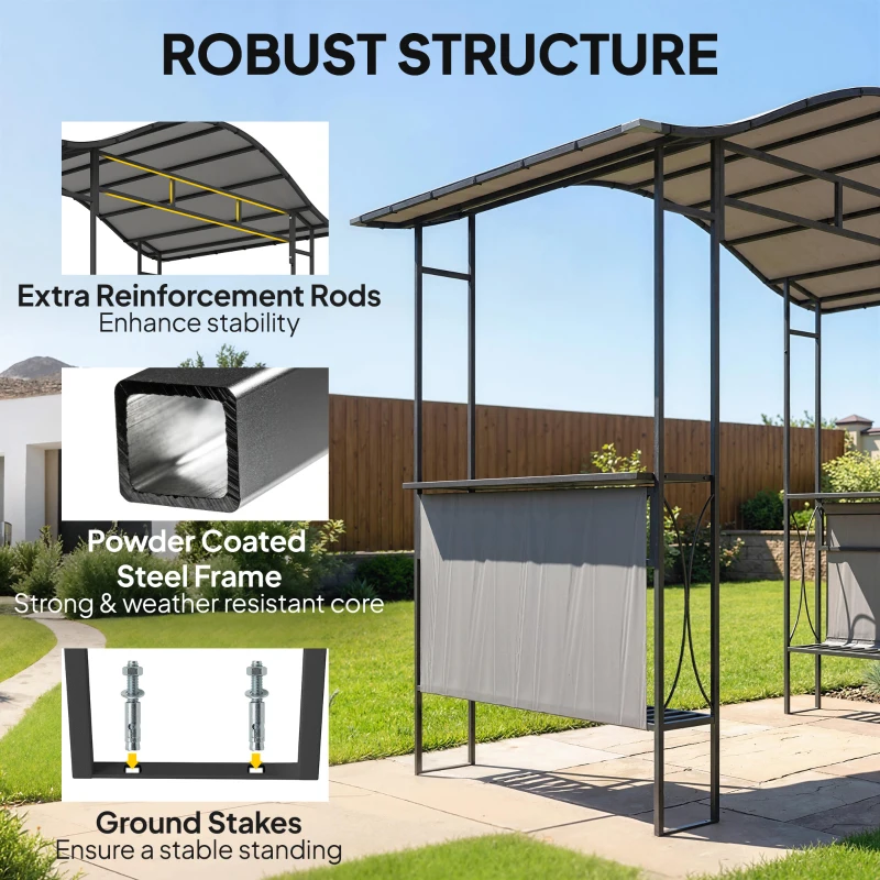 Outsunny 8' x 5' Grill Gazebo Canopy, Outdoor BBQ Shelter with 2 Side Shelves, Dark Grey