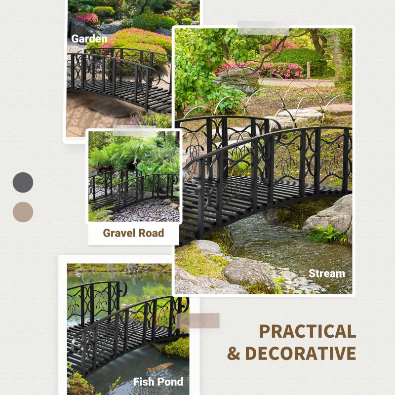 Outsunny 6' Metal Arch Backyard Garden Bridge with 660 lbs. Weight Capacity, Safety Siderails, Vine Motifs, Easy Assembly, Black