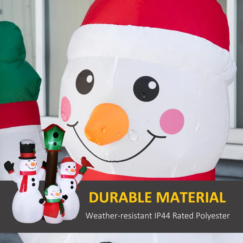 HOMCOM 7ft Christmas Inflatables Outdoor Decorations Snowman Family with Bird and Birdhouse, Blow-Up LED Yard Christmas Decor