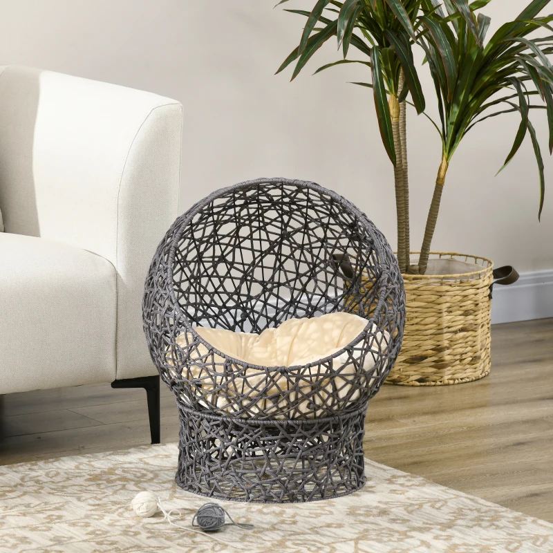 PawHut Rope Weave Cat Bed with Cushion, Stand, for Indoor Cats, Violet