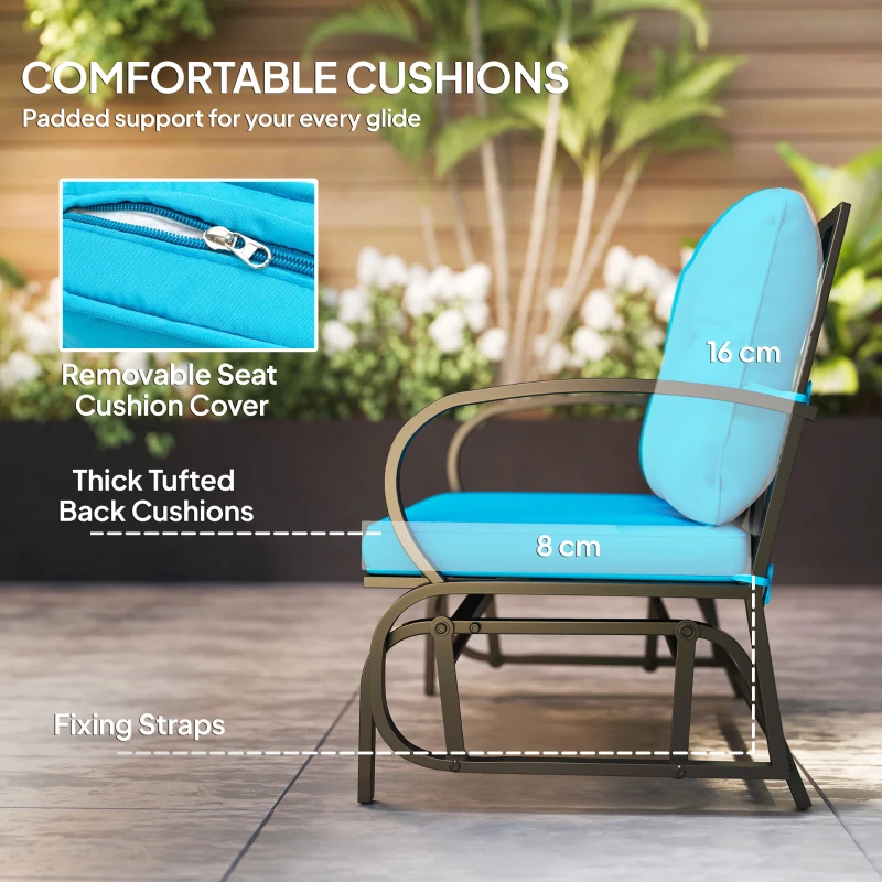 Outsunny 2-Person Outdoor Glider Chair, Patio Double Rocking Loveseat with Steel Frame and Cushions for Backyard, Garden and Porch, Blue