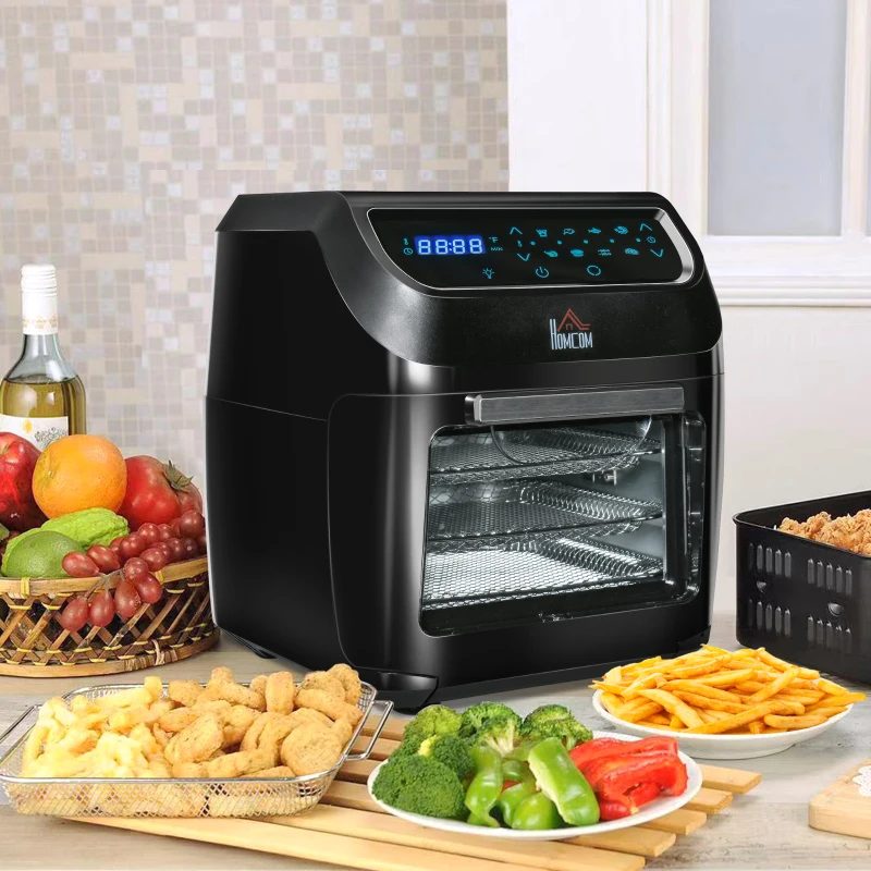 HOMCOM 12 QT Air Fry Oven, 8 In 1 Countertop Oven Combo with Air Fry, Roast, Broil, Bake and Dehydrate, 1700W with Accessories and LED Display, Black