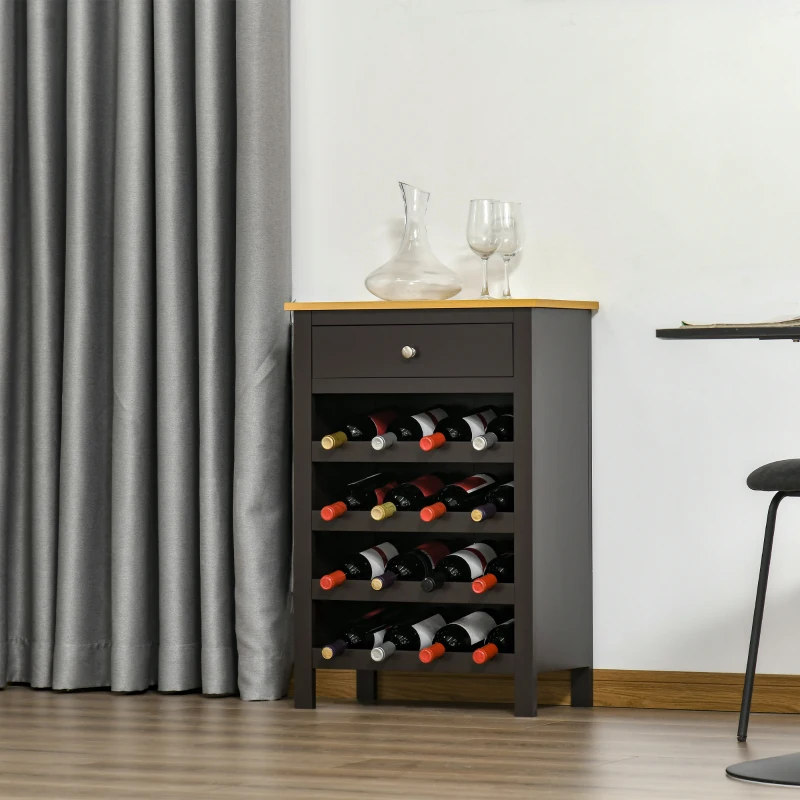 HOMCOM Wine Bar Cabinet, Modern Buffet Cabinet with 16-Bottle Wine Holder and Drawer, Kitchen Storage Cabinet for Living Room, Home Bar, Dark Brown