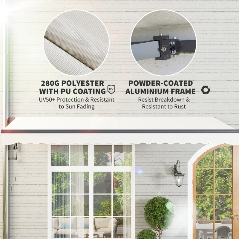 Outsunny 15' x 10' Electric Retractable Awning with Remote Controller, All Aluminum Frame Patio Awning, UV30+ Protection, White