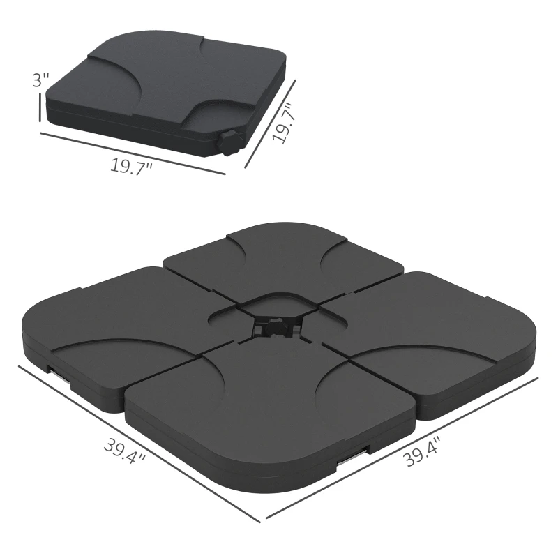 Outsunny 4 Pcs Cantilever Patio Umbrella Base Stand, Outdoor Offset Umbrella Weight Plates, 158 lb Sand or 60 Liter  Water, Black