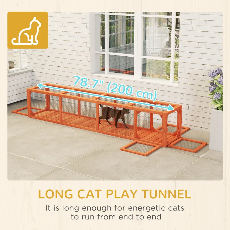 PawHut 79" Long Cat Tunnel, Cat shelter L- Shape with Extendable Design, Cat Enclosure for Indoor/Outdoor Use, Orange