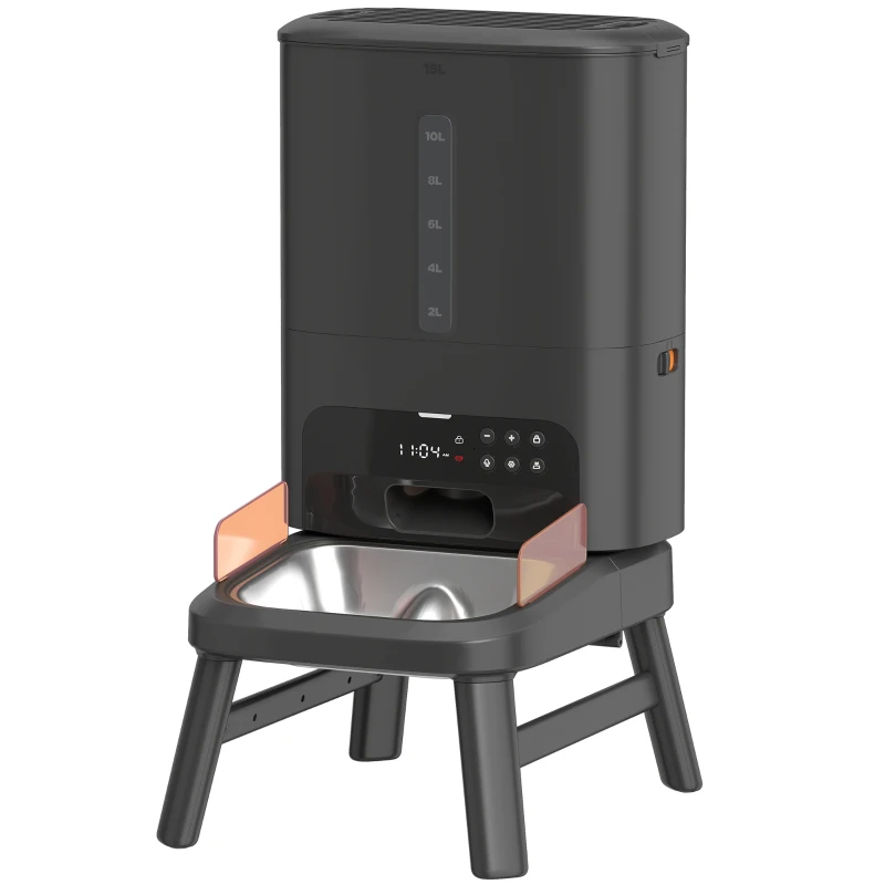PawHut 15L/63 Cups Anti-Clog Automatic Dog Feeder for Large Breed up to 23mm, Elevated Design,  Dual Power, Easy to Set Up