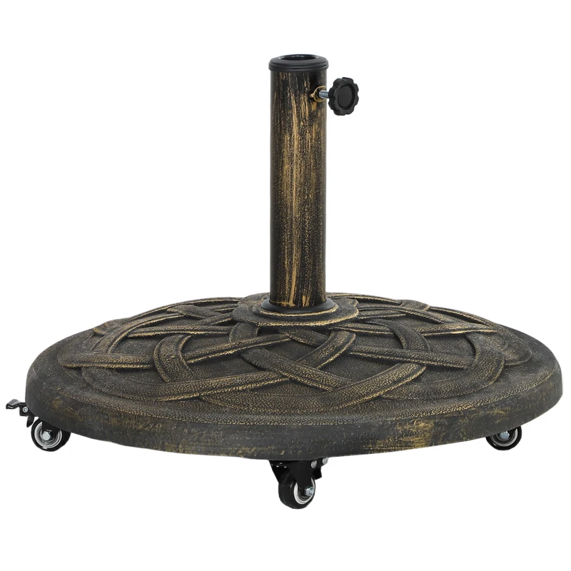 Outsunny Round Patio Umbrella Base with Wheels, 44 lbs Resin Umbrella Stand Base, Heavy Duty Patio Umbrella Holder
