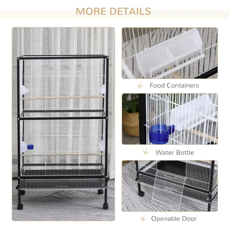 PawHut 54" Extra Large Portable Rolling Iron Aviary Flight Bird Cage And Accessories