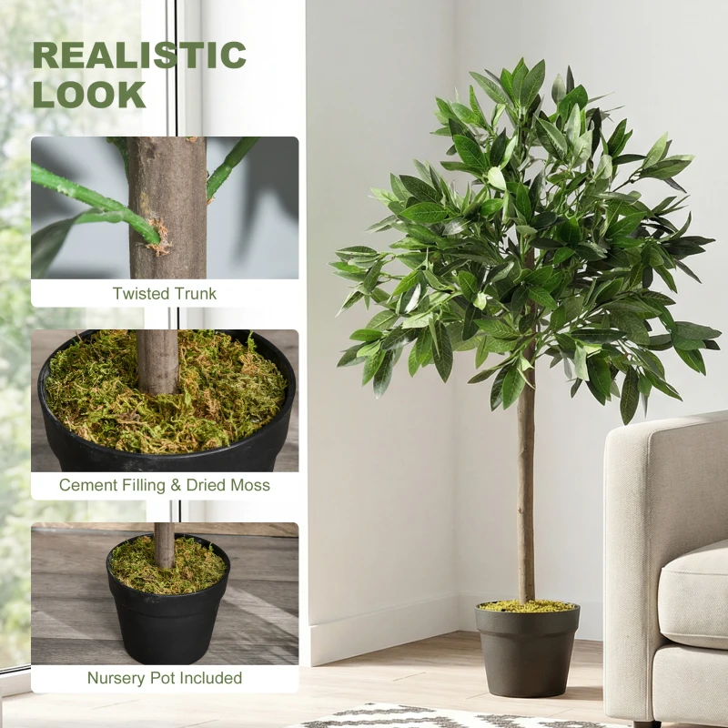 Outsunny 3FT Artificial Laurel Tree Set of 2, Lifelike Fake Plant with 564 Leaves, Potted Fake Plant for Home Office Decor, Green