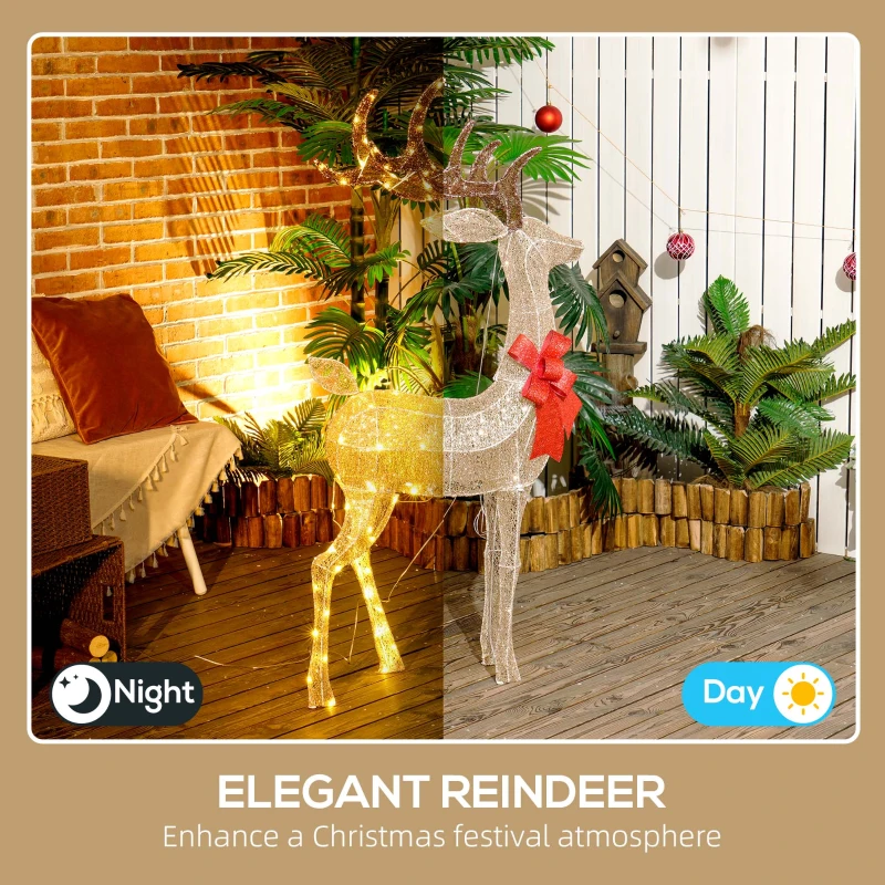 Outsunny Light Up Reindeer Yard Decoration, Lighted Deer Christmas Decoration with LED Lights for Indoor, Outdoor, Lawn, Gold