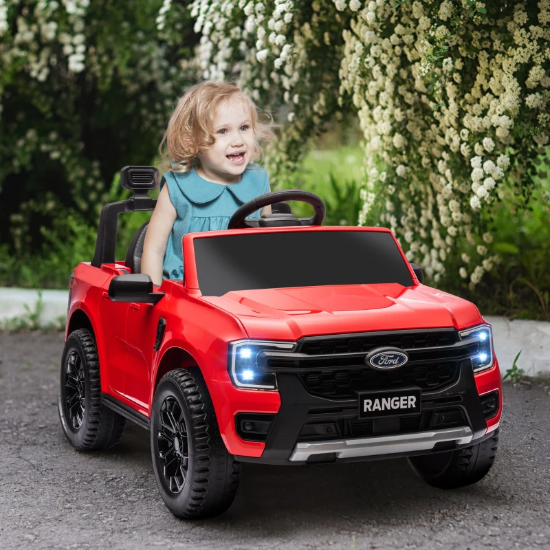 Qaba Ford Ranger Licensed Kids Ride on Car 12V Battery Power Car with Remote Control, Spring Suspension Toy Storage, Red