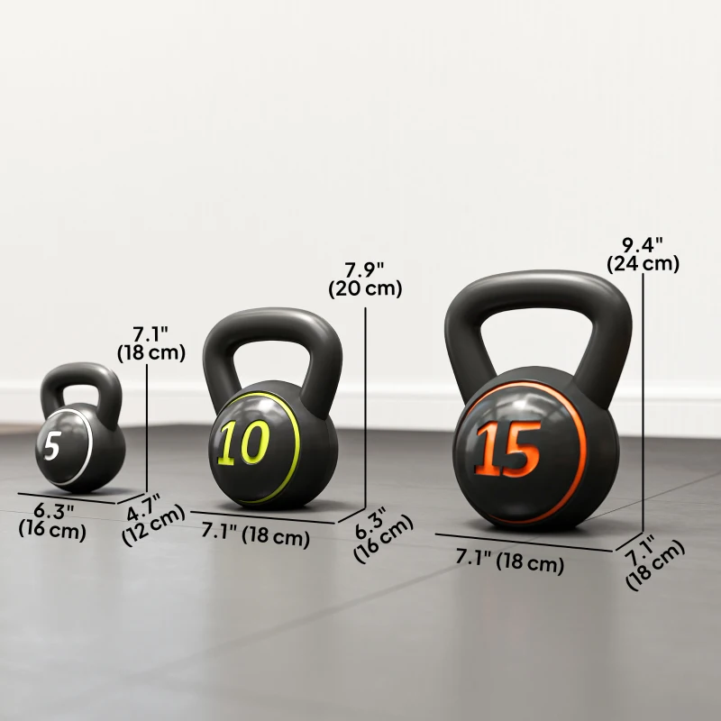 Soozier Three-Piece Kettlebell Set Weights with Storage Stand for Home Gym Weight Lifting Training, 5lbs, 10lbs, 15lbs (2.2kg, 4.5kg, 6.8kg)